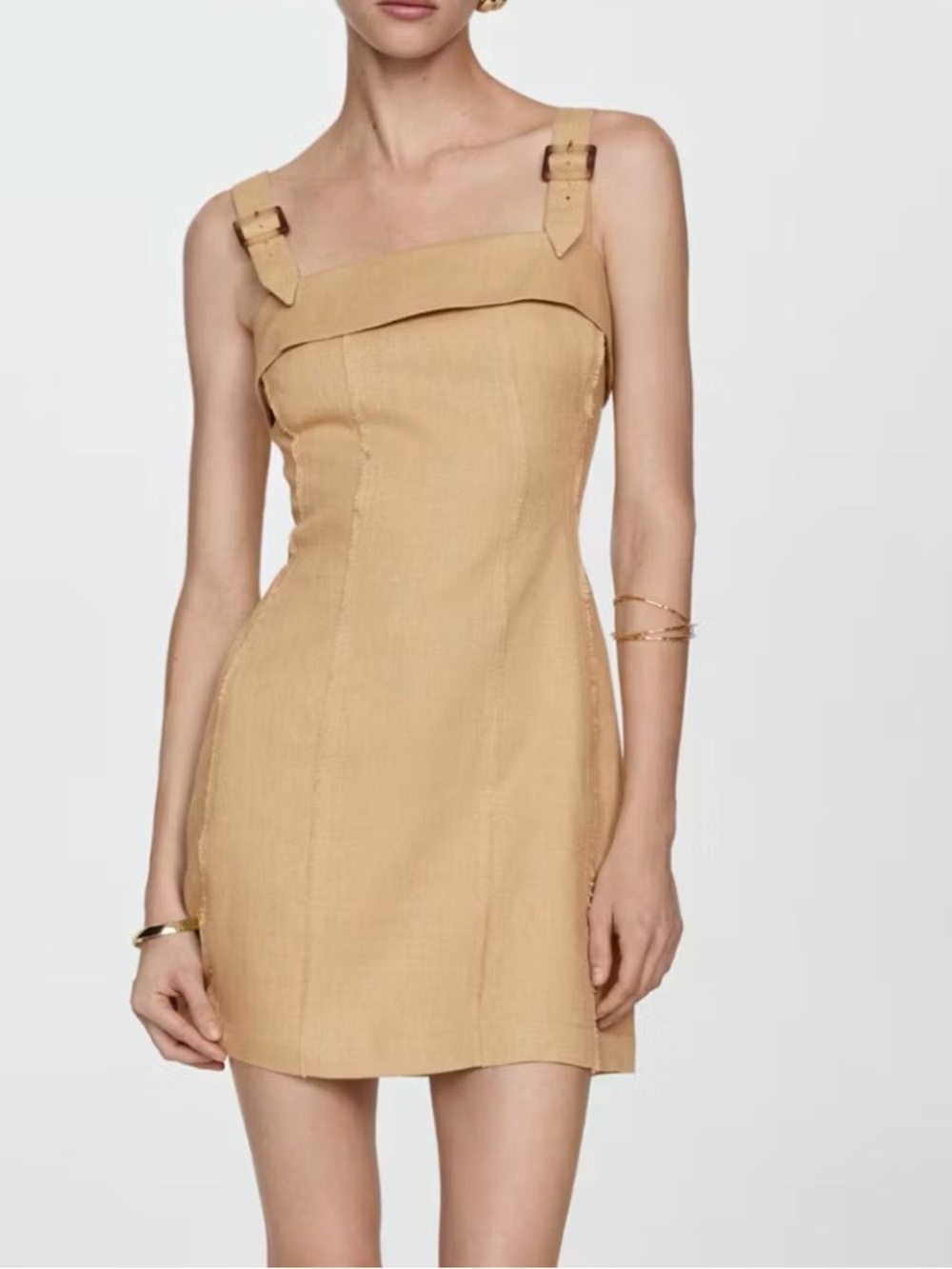 Mango Linen Buckle Strap Mini Dress